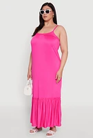 Womens Plus Crepe Knit Cami Dress with Flounce Hem and Braided Straps,