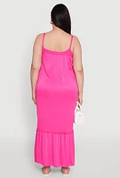Womens Plus Crepe Knit Cami Dress with Flounce Hem and Braided Straps,