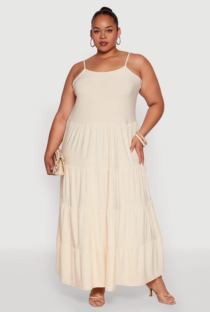 Womens Plus Cami Tiered Maxi Sundress,