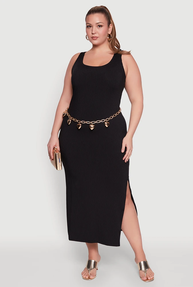 Womens Plus Ribbed Knit Maxi Tank Dress,