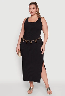 Womens Plus Ribbed Knit Maxi Tank Dress,