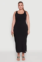 Womens Plus Ribbed Knit Maxi Tank Dress,