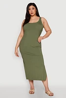 Womens Plus Ribbed Knit Maxi Tank Dress, Green,