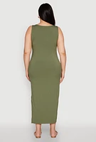 Womens Plus Ribbed Knit Maxi Tank Dress, Green,