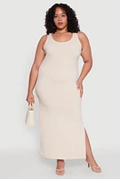 Womens Plus Ribbed Knit Maxi Tank Dress,