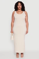 Womens Plus Ribbed Knit Maxi Tank Dress,