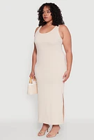 Womens Plus Ribbed Knit Maxi Tank Dress,