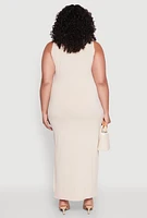 Womens Plus Ribbed Knit Maxi Tank Dress,