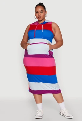 Womens Plus Size Color Blocked Hooded Tank Dress, Multi, Size 1X