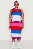 Womens Plus Color Blocked Hooded Tank Dress, Multi,