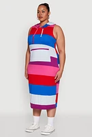 Womens Plus Color Blocked Hooded Tank Dress, Multi,