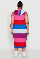 Womens Plus Color Blocked Hooded Tank Dress, Multi,