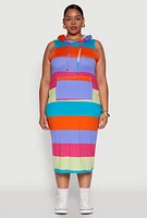 Womens Plus Color Blocked Hooded Tank Dress, Multi,