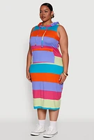 Womens Plus Color Blocked Hooded Tank Dress, Multi,