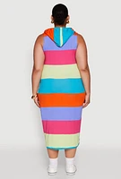 Womens Plus Color Blocked Hooded Tank Dress, Multi,