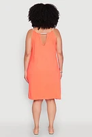 Womens Plus Size Keyhole Back Rope Strap Midi Dress, Orange, Size 1X