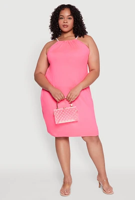 Womens Plus Size Keyhole Back Rope Strap Midi Dress, Pink, Size 1X