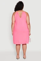 Womens Plus Size Keyhole Back Rope Strap Midi Dress, Pink, Size 1X