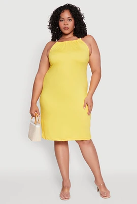 Womens Plus Size Keyhole Back Rope Strap Midi Dress, Yellow, Size 1X