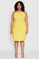 Womens Plus Size Keyhole Back Rope Strap Midi Dress, Yellow, Size 1X