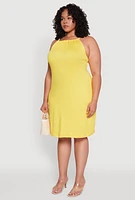 Womens Plus Size Keyhole Back Rope Strap Midi Dress, Yellow, Size 1X