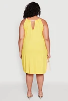 Womens Plus Size Keyhole Back Rope Strap Midi Dress, Yellow, Size 1X