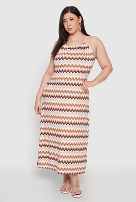 Womens Plus Size Chevron Print Rope Strap Maxi Dress, Multi, Size 2X