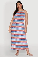Womens Plus Size Chevron Print Halter Dress, Multi, Size 2X