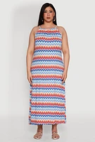 Womens Plus Size Chevron Print Halter Dress, Multi, Size 2X