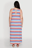 Womens Plus Size Chevron Print Halter Dress, Multi, Size 2X