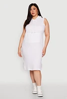 Womens Plus Size Kangaroo Pocket Hooded Tank Dress, White, Size 3X