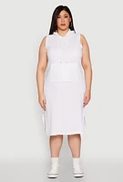 Womens Plus Size Kangaroo Pocket Hooded Tank Dress, White, Size 3X