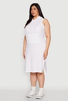 Womens Plus Size Kangaroo Pocket Hooded Tank Dress, White, Size 3X