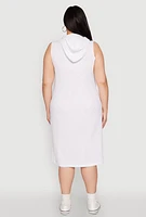 Womens Plus Size Kangaroo Pocket Hooded Tank Dress, White, Size 3X