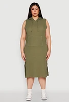 Womens Plus Size Kangaroo Pocket Hooded Tank Dress, Green, Size 1X