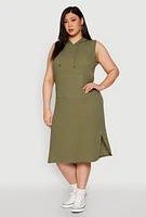 Womens Plus Size Kangaroo Pocket Hooded Tank Dress, Green, Size 1X