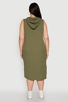 Womens Plus Size Kangaroo Pocket Hooded Tank Dress, Green, Size 1X