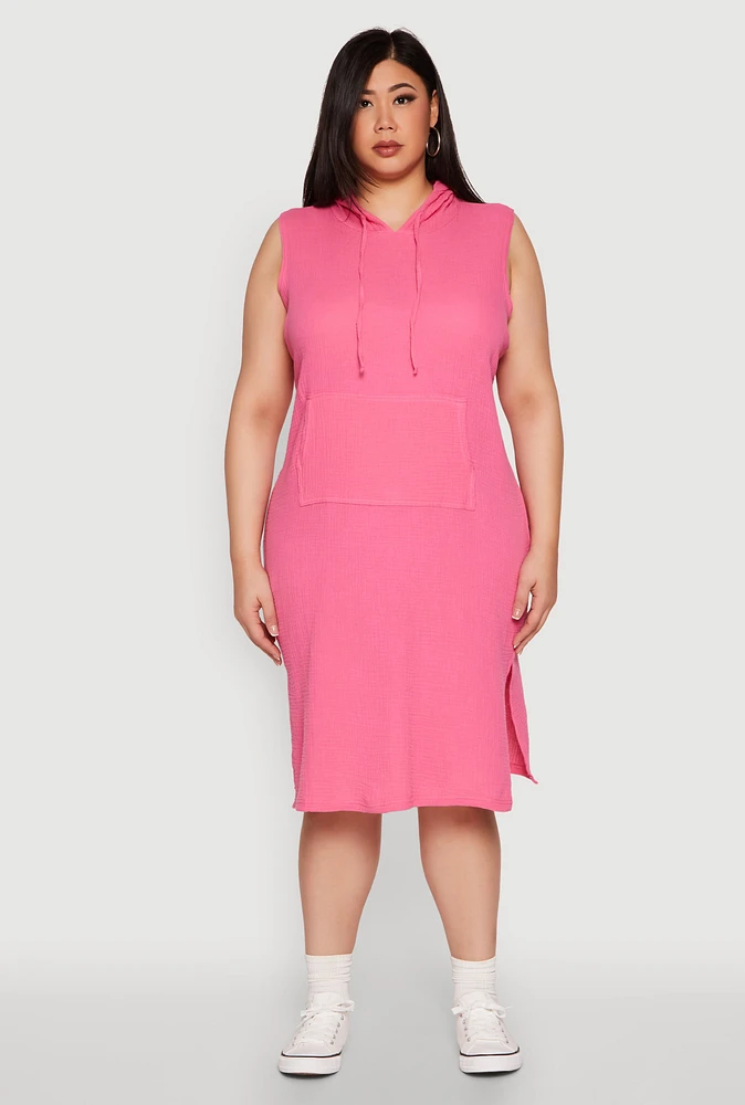 Womens Plus Kangaroo Pocket Hooded Tank Dress,