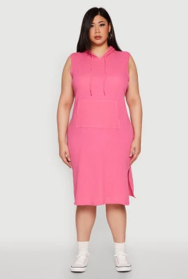 Womens Plus Kangaroo Pocket Hooded Tank Dress,