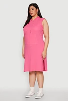 Womens Plus Kangaroo Pocket Hooded Tank Dress,
