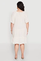 Womens Plus Size Tassel Tie Front Tiered Dress, Beige, Size 3X