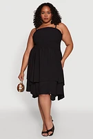 Womens Plus Size Smocked Ruffle Tiered Dress, Black, Size 3X