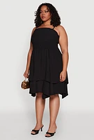 Womens Plus Size Smocked Ruffle Tiered Dress, Black, Size 3X