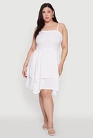 Womens Plus Size Smocked Ruffle Tiered Dress, White, Size 3X