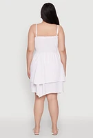 Womens Plus Size Smocked Ruffle Tiered Dress, White, Size 3X