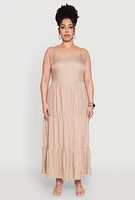 Womens Plus Size Pocket Tiered Maxi Dress, Beige, Size 2X