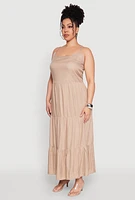Womens Plus Size Pocket Tiered Maxi Dress, Beige, Size 2X