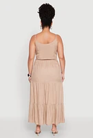 Womens Plus Size Pocket Tiered Maxi Dress, Beige, Size 2X