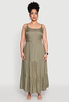 Womens Plus Size Pocket Tiered Maxi Dress, Green, Size 1X