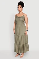 Womens Plus Size Pocket Tiered Maxi Dress, Green, Size 1X